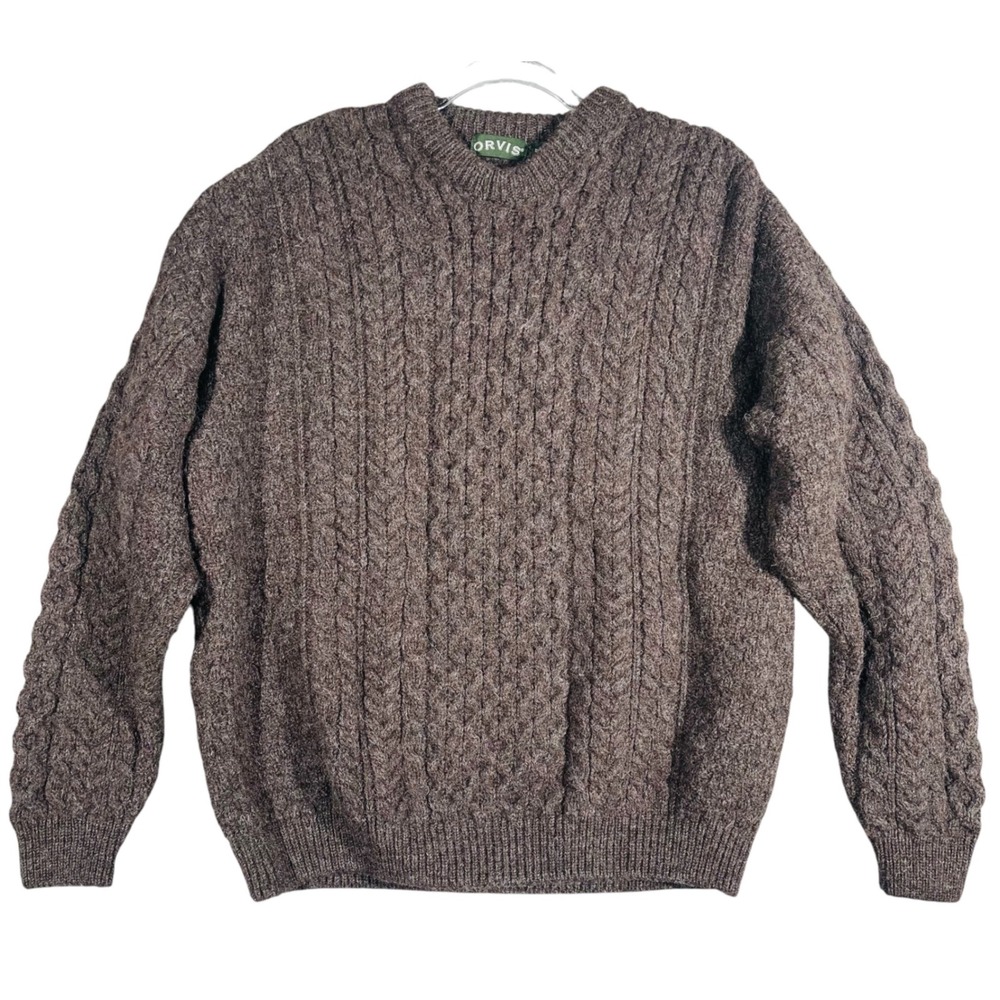 Orvis Vintage Men's XL Irish Fisherman Cable Knit Sweater 100% Wool Made Ireland